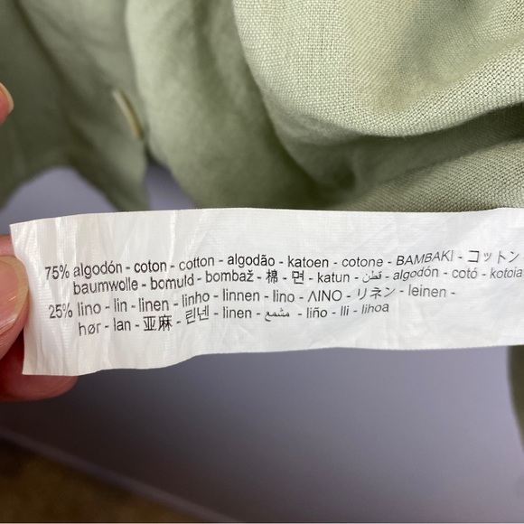 Zara Green Linen Blend Babydoll Blouse Medium - Picture 7 of 8